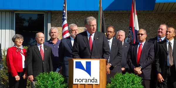 Nixon stood with Noranda officials twice in the last four years to announce major expansion packages. Now those are on hold. 